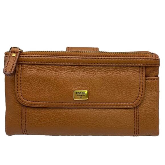 FOSSIL Emma Saddle Brown Soft Pebble Genuine Leather Bi-fold Wallet Clutch - Picture 1 of 10